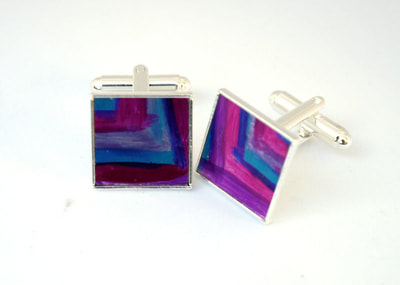 colourful red blue gold purple pink turquoise cufflinks anodised aluminium
