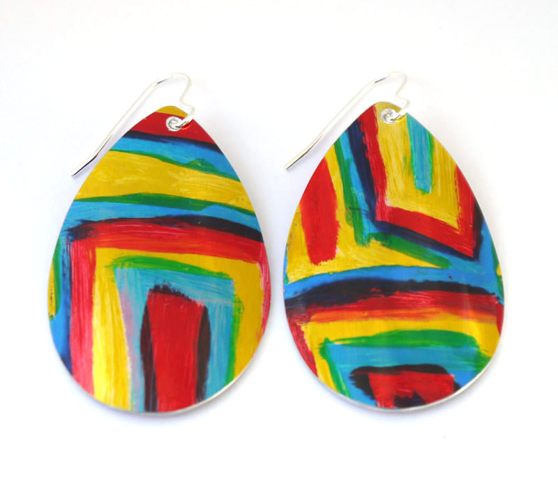 red blue green gold pink turquoise large statement anodised aluminium earrings