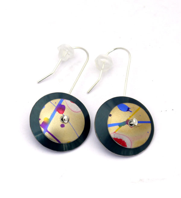 red blue green gold pink turquoise large statement anodised aluminium earrings