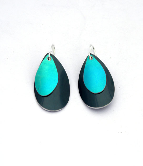 black blue green gold pink turquoise large statement anodised aluminium earrings